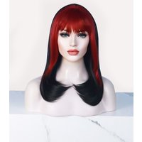 Cherry Cordial | Red Chuncky Highlight Straight Synthetic Wig with Bangs