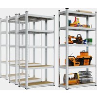 5-Tier Galvanised Steel Shelving Unit x4 – Silver (150 x 70 x 30cm)