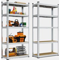 5-Tier Galvanised Steel Shelving Unit x2 – Silver (150 x 70 x 30cm)