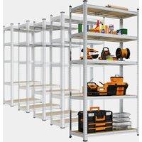 5-Tier Galvanised Steel Shelving Unit x5 – Silver (180 x 90 x 40cm)