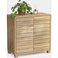 Vonhaus Bathroom Storage Cabinet – Oak Wood Effect Bathroom Floor Cabinet with Handleless Design - Floor Standing Cabinet with Cupboard - Towel