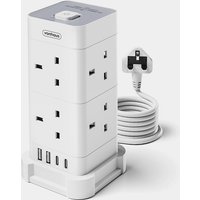 Tower Extension Lead with USB, Power Surge Protection 2M Cable White