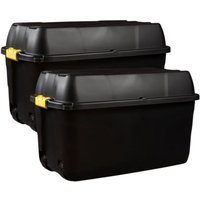 175L Heavy Duty Plastic Storage Box with Wheels and Waterproof Lid, Black - Set Of 2 Strata