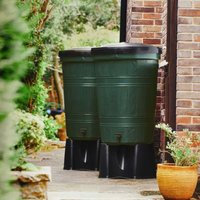 Medium Set of 2 - 200L Garden Lake Water Butts with Gutter Mate Kit Recycled Plastic Green Original Organics