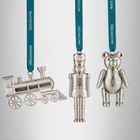 Christmas Steam Train Teddy and Nutcracker Silver Ornament Set Of 3