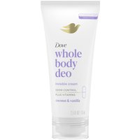 Dove Whole Body Deo Aluminum Free Invisible Cream Deodorant Coconut & Vanilla Odor Control, 2.5 oz
