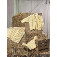 James C Brett Baby Aran Baby Jacket Hat and Blanket Pattern JB788 31-51cm
