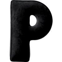 Poduszka literka P kolor czarny tkanina połyskliwa, welwetowa