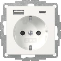GIRA 245903 SCHUKO-Steckdose Shutter USB 2f Typ A/C System 55 Reinweiß gl.