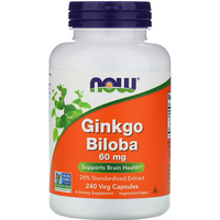 Pamięć i Koncentracja Miłorząb Dwuklapowy Now Foods Ginko Biloba 60mg 240vkaps