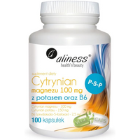 Minerały Magnez Aliness Cytrynian Magnezu 100 mg z Potasem 150 mg i B6 100 kapsułek 100kaps