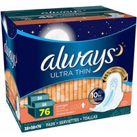 Always Ultra Thin Pads with Flexi-Wings, Overnight Absorbency, 76 ct