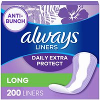 Always Anti-Bunch Daily Extra Protect Liners, Unscented, Long, 200 ct