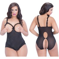 Ambre Open Cup Crotchless Teddy, Black, Queen Size, Oh La La Cheri Lingerie