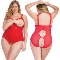 Ambre Open Cup Crotchless Teddy, Red, Queen Size, Oh La La Cheri Lingerie