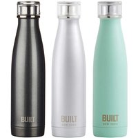 BUILT Perfect Seal Stainless Steel 17 oz Water Bottle, 3 Pack