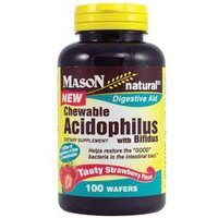 Chewable Acidophilus with Bifidus, Strawberry Flavor, 100 Wafers, Mason Natural