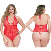 Crotchless Lace Teddy with Rhinestone Detail, Red, Queen Size, Oh La La Cheri Lingerie