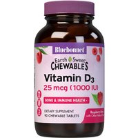 EarthSweet Chewables Vitamin D3 1000 IU, Raspberry Flavor, 90 Chewable Tablets, Bluebonnet Nutrition