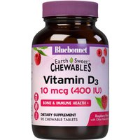 EarthSweet Chewables Vitamin D3 400 IU, Raspberry Flavor, 90 Chewable Tablets, Bluebonnet Nutrition