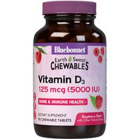 EarthSweet Chewables Vitamin D3 5000 IU, Raspberry Flavor, 90 Chewable Tablets, Bluebonnet Nutrition
