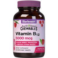 EarthSweet Chewables Vitamin B12 5000 mcg, Raspberry Flavor, 60 Chewable Tablets, Bluebonnet Nutrition
