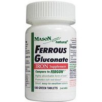 Ferrous Gluconate, Iron Supplement, 100 Green Tablets, Mason Natural