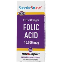Folic Acid 10,000 mcg, Extra Strength, 100 Instant Dissolve Tablets, Superior Source