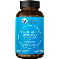 Folic Acid 400 mcg, 250 Vegetarian Capsules, Vitamin World