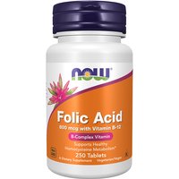 Folic Acid 800 mcg with B-12 25 mcg, 250 Tablets, NOW Foods