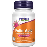 Folic Acid 800 mcg with Vitamin B-12, 100 Tablets, NOW Foods