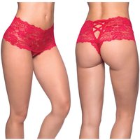 Goodnight Kiss Lace Crotchless Boyshort, Red, S/M, Oh La La Cheri Lingerie