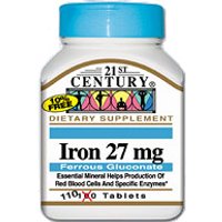 Iron 27 mg ( Ferrous Gluconate ) 110 Tablets, 21st Century Health Care