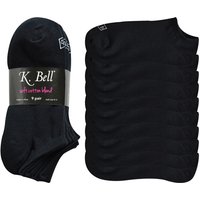 K. Bell Ladies' No-Show Sock, Soft Cotton Blend, Black, 9 Pair