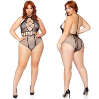 Multi Net Halter Bodysuit, 1X/2X, Black, Leg Avenue Lingerie