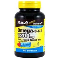 Omega 3-6-9 1200 mg (Fish, Flax & Borage Oils), 60 Softgels, Mason Natural