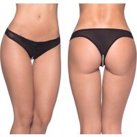 Paradise Crotchless Pearl Thong, Black, 1X/2X, Oh La La Cheri Lingerie