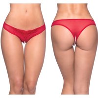 Paradise Crotchless Pearl Thong, Red, 1X/2X, Oh La La Cheri Lingerie