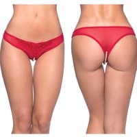 Paradise Crotchless Pearl Thong, Red, One Size, Oh La La Cheri Lingerie