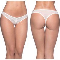 Paradise Crotchless Pearl Thong, White, 3X/4X, Oh La La Cheri Lingerie