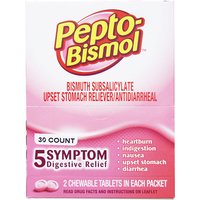 Pepto-Bismol Chewables, 5 Symptom Digestive Relief, 30 Chewable Tablets
