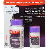 Fexofenadine Hydrochloride Antihistamine 180 mg, Allergy Relief, 120 Tablets, Members Mark