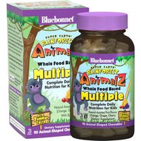 Super Earth Rain Forest Animalz Whole Food Based Multiple for Kids, Natural Orange Flavor, 90 Chewable Tablets, Bluebonnet Nutrition