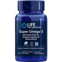 Super Omega-3 EPA/DHA Fish Oil, Sesame Lignans & Olive Extract, 60 Enteric-Coated Softgels, Life Extension