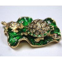 Turtles on Lotus Leaves Gilt Jewelry Gift Box with Fine Crystals