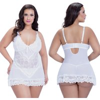 Valentine Lacey Babydoll with G-String, White, X-Large, Oh La La Cheri Lingerie