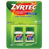 Zyrtec Allergy 24 Hour Relief, Cetirizine HCI 10 mg Antihistamine, 100 Tablets, Indoor & Outdoor Allergies