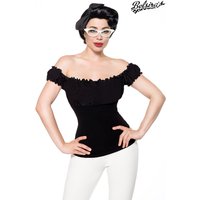 Schulterfreie Retrobluse von BELSIRA mit raffiniertem Brustbereich, elastischem Gummizug an Schultern Ärmeln feminine Vintage Optik in Top Qualität