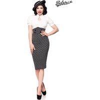 BELSIRA Vintage Bleistiftrock High Waist mit Zierknöpfen in Schwarz kniebedeckend, elastisch, figurbetont, mit rückseitigem Schlitz Reißverschluss