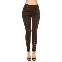 Kouca Highwaist Leggings aus feinem Stretch mit erotischer Zier Schnürung vorne, figurbetonendem Schnitt, Zier Taschen am Po und hohem Bund mit verdecktem Rücken Zip